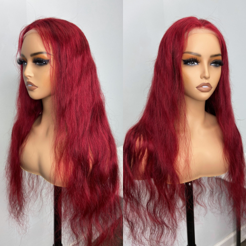 Red Velvet Burgundy Long Wavy 13x4 Full Frontal Virgin Human Hair Wig