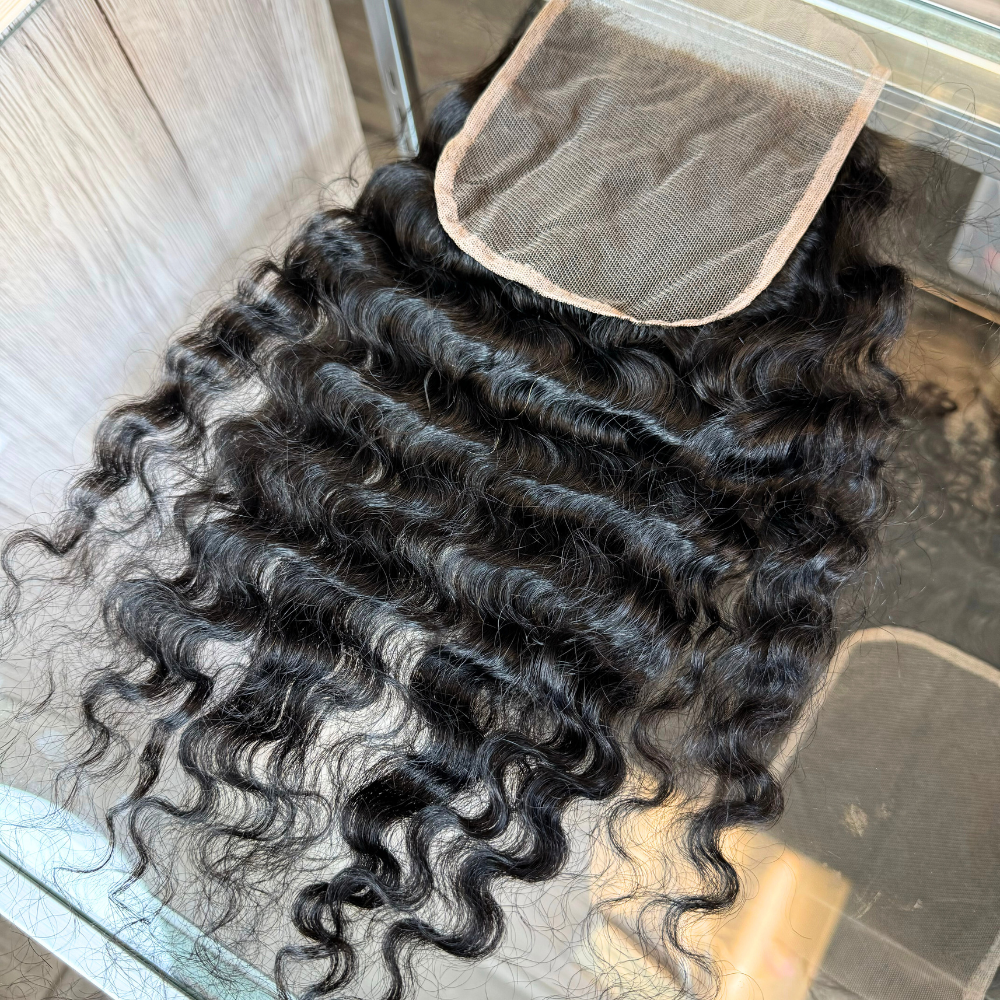 Burmese Curly 100% High Quality Virgin Human Hair Pre Plucked Lace Closure 2x6/5x5