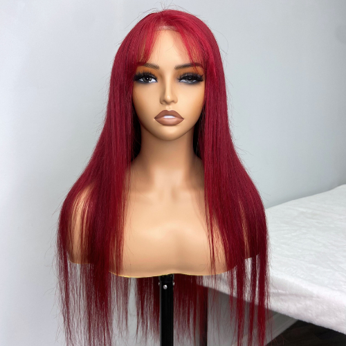 Burgundy Red 13x4 Full Frontal Straight Human Hair Wig 180% Density Pre-Plucked