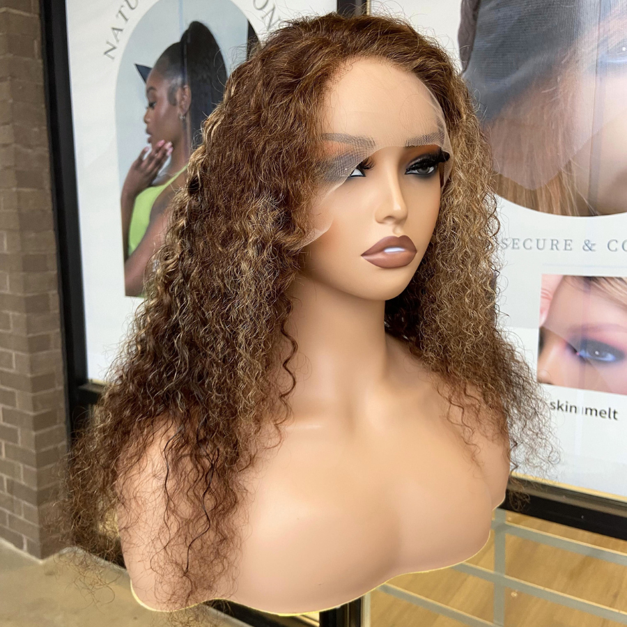 We Heart Hair Honey Blonde Highlight Malaysian Curly 13x4 Frontal Human Hair Wig