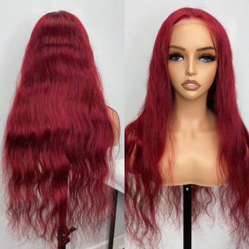 Red Velvet Burgundy Long Wavy 13x4 Full Frontal Virgin Human Hair Wig