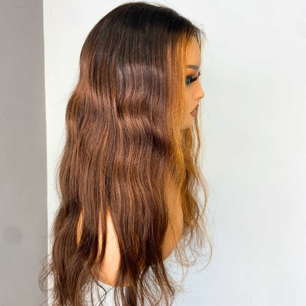 We Heart Hair 24" Wavy Ombre Chocolate Brown Color 27 Highlight 13x4 Full Frontal Pre-Bleached Stylist Design 200% Wig