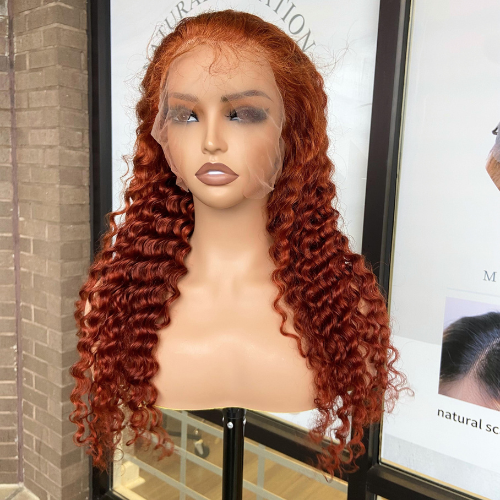 We Heart Hair Copper Brown 13x4 Full Frontal Deep Wave Human Hair Wig 180% Density Pre-plucked
