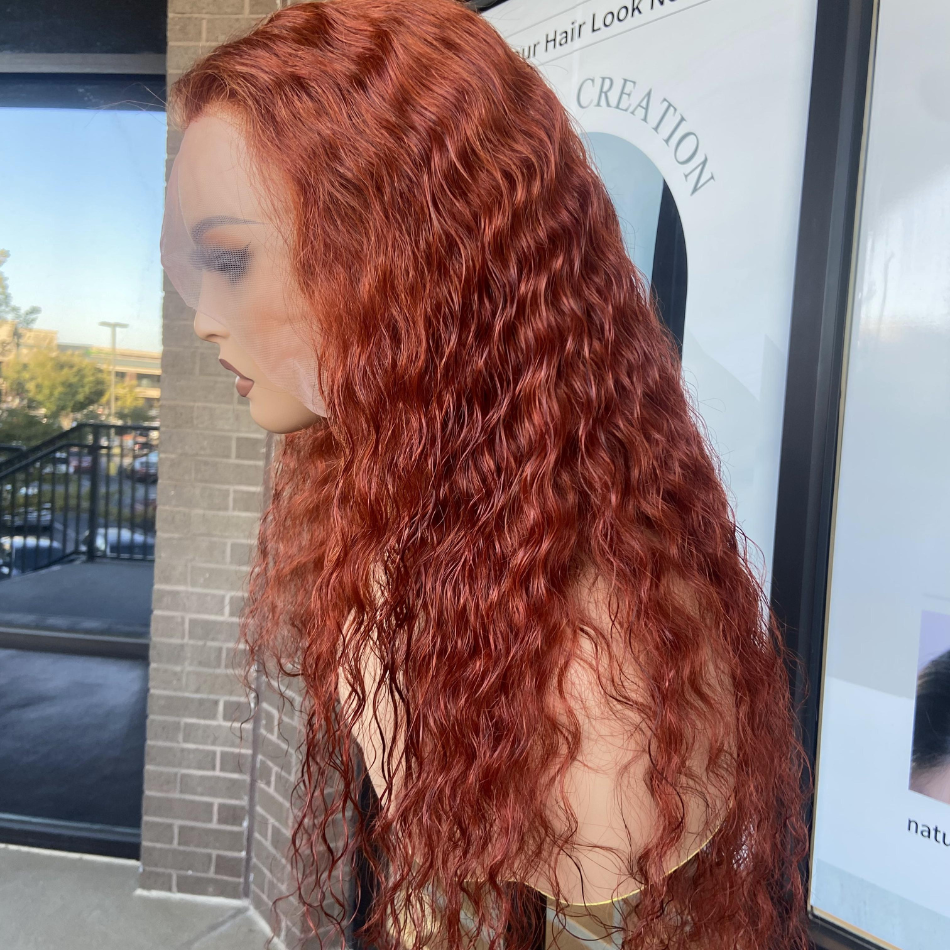 We Heart Hair Copper Brown 13x4 Full Frontal Water Wave Lace Front Human Hair Wig
