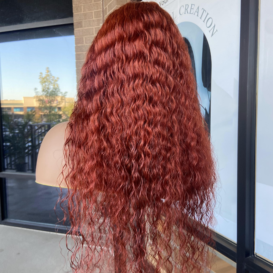 We Heart Hair Copper Brown 13x4 Full Frontal Water Wave Lace Front Human Hair Wig