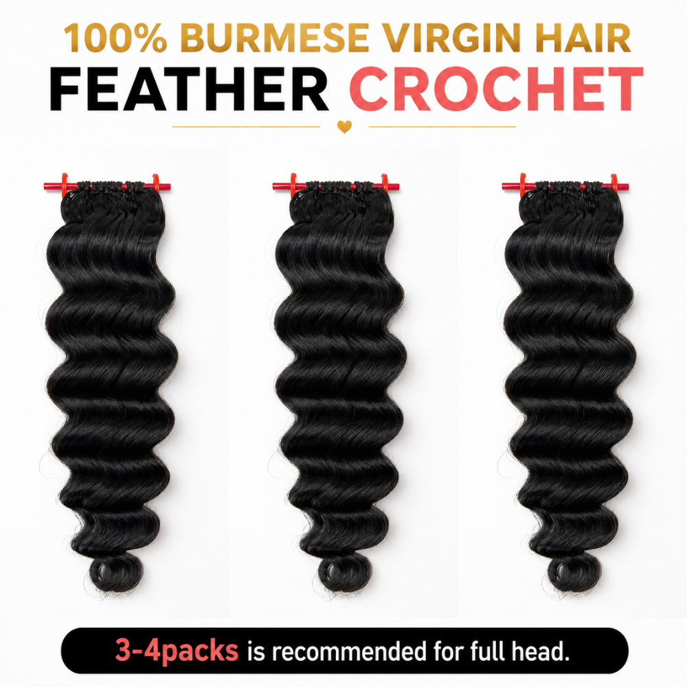 【WE HEART HAIR】100% Human Hair Feather Crochet Hair Burmese Curly Loose Deep Wave Miracle Knots Lightweight Natural Look