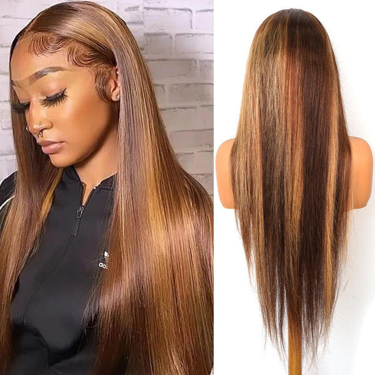 [WE HEART] Honey Blonde Ombre 13x6 Lace Front Wigs F4/27 Colored Brazilian Virgin Human Hair Bone Straight Body Deep Wave 20-28 Inch Pre Plucked with Baby Hair 200% Density Natural Color HD Transparent Lace Front Wigs For Black Women