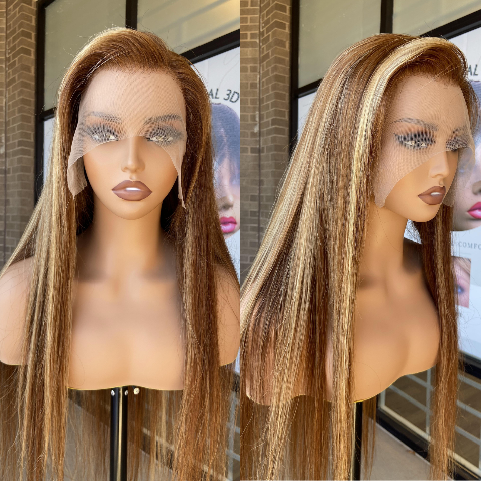 We Heart Hair Honey Blonde Highlights 13X4 Lace Frontal Wig Ombre H4/7 Straight Human Hair Wig