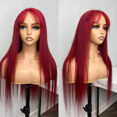 Burgundy Red 13x4 Full Frontal Straight Human Hair Wig 180% Density Pre-Plucked