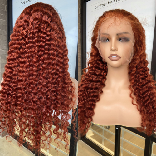 We Heart Hair Copper Brown 13x4 Full Frontal Deep Wave Human Hair Wig 180% Density Pre-plucked
