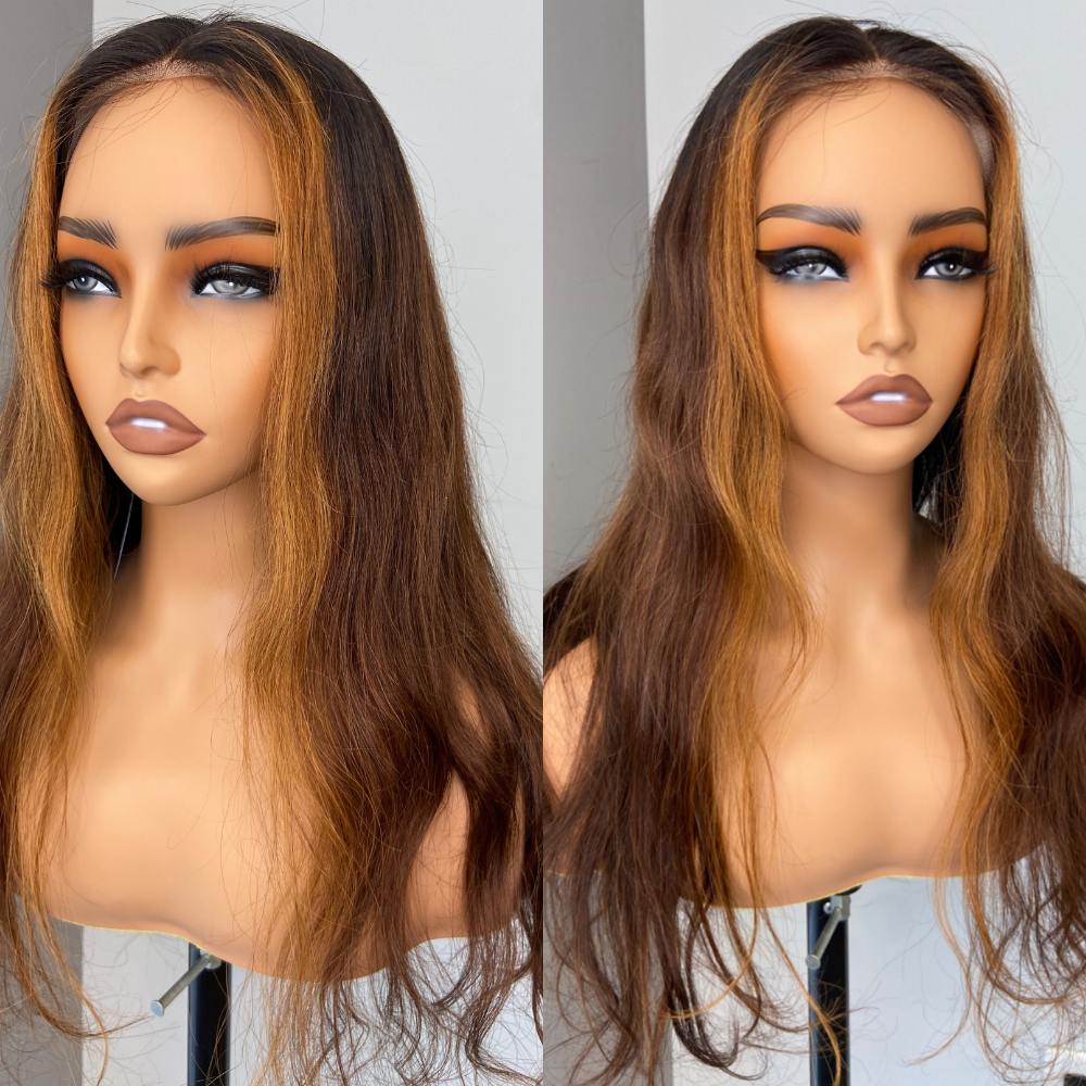 We Heart Hair 24" Wavy Ombre Chocolate Brown Color 27 Highlight 13x4 Full Frontal Pre-Bleached Stylist Design 200% Wig