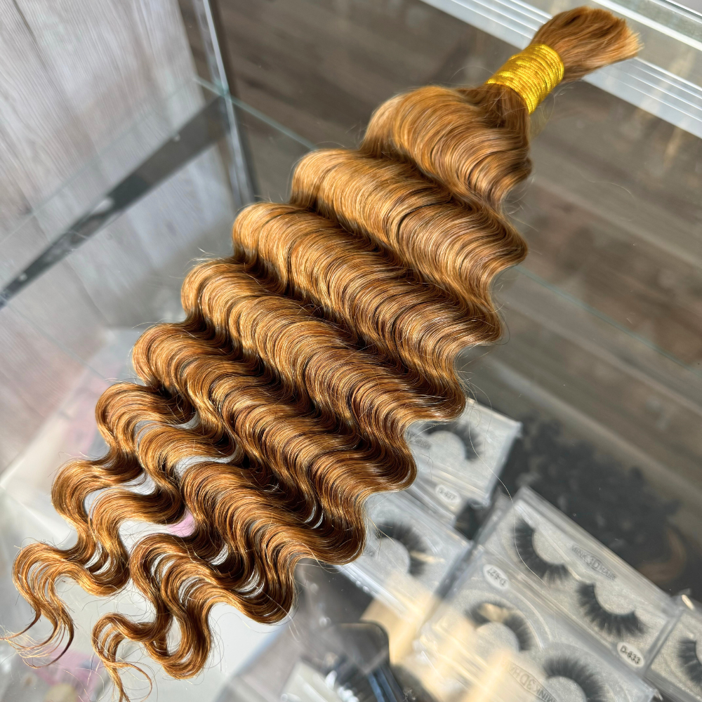 [We Heart Hair] Boho Braids 100% Cambodian Human Hair Bulk Hair For Braiding Hair Deep Wave Loose Deep Wave Honey Blonde 4/27 humanhair boho  Summer Hot