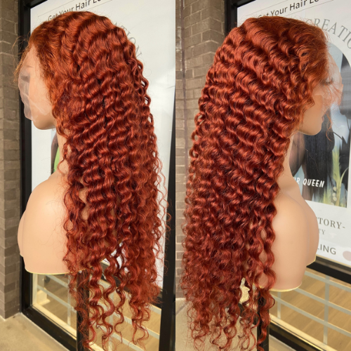 We Heart Hair Copper Brown 13x4 Full Frontal Deep Wave Human Hair Wig 180% Density Pre-plucked