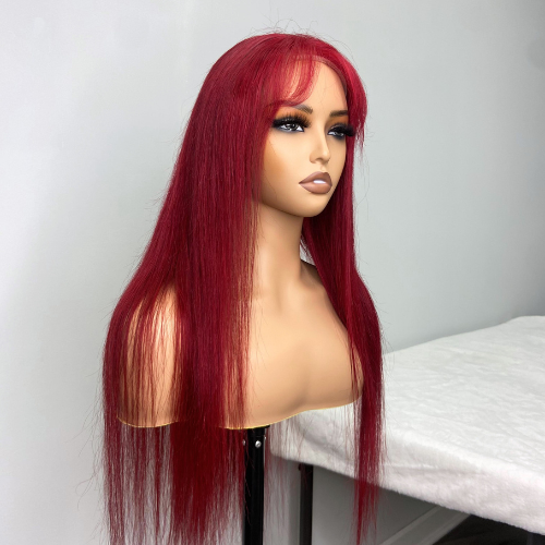 Burgundy Red 13x4 Full Frontal Straight Human Hair Wig 180% Density Pre-Plucked