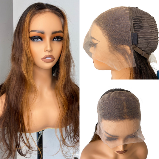 We Heart Hair 24" Wavy Ombre Chocolate Brown Color 27 Highlight 13x4 Full Frontal Pre-Bleached Stylist Design 200% Wig