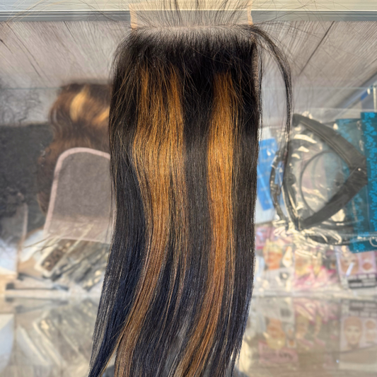 F1B/30 Highlight Brown 5x5 Ultra Thin Lace Closure Straight Body Wave