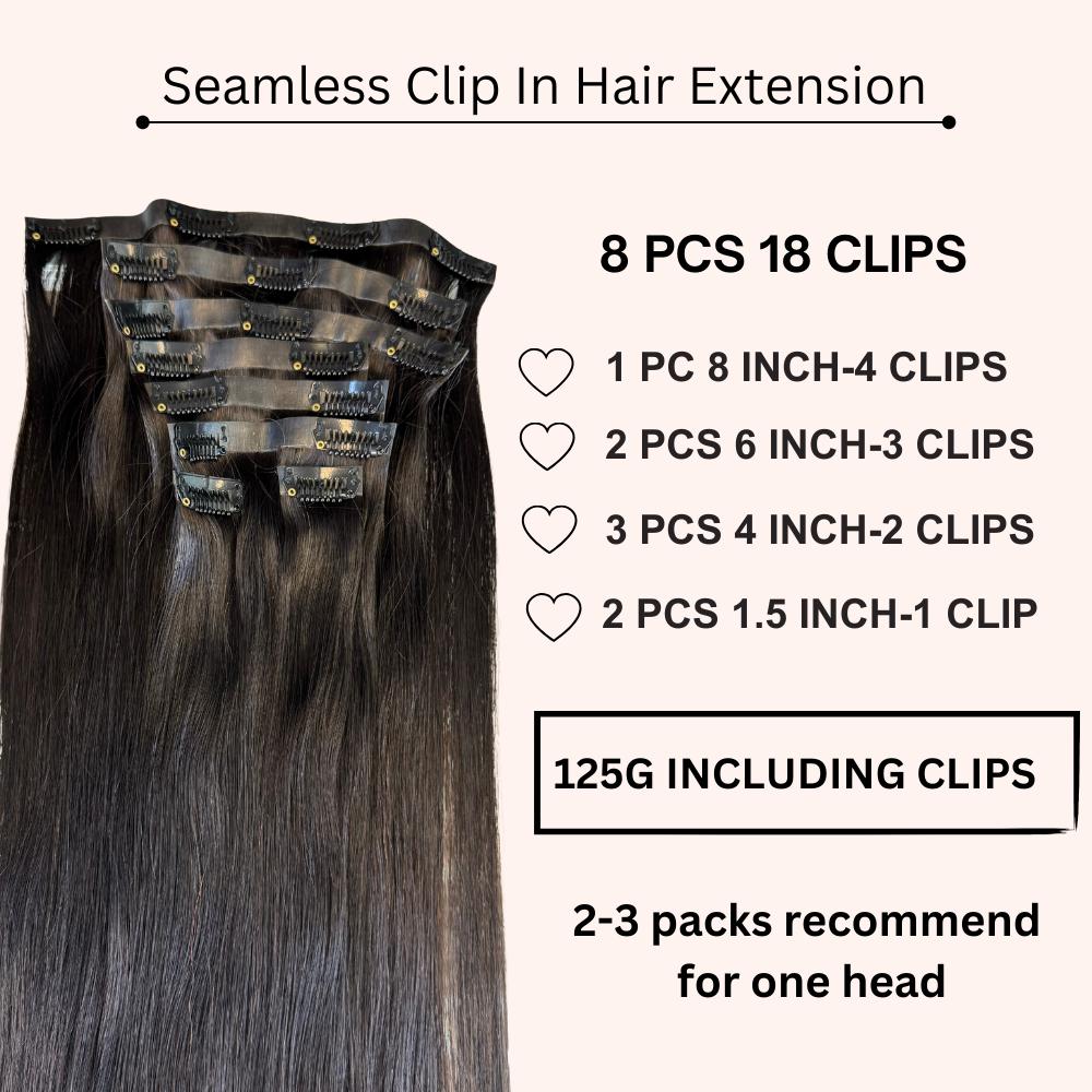 [We Heart Hair] Seamless Clip In 100% Human Hair 8 PCS Silky Straight Quality Hair Extension
