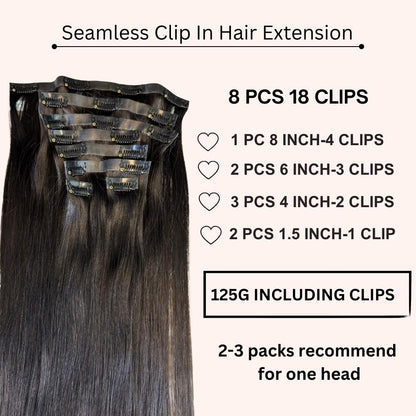[We Heart Hair] Seamless Clip In 100% Human Hair 8 PCS Silky Straight Quality Hair Extension