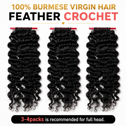 【WE HEART HAIR】100% Human Hair Feather Crochet Hair Burmese Curly Loose Deep Wave Miracle Knots Lightweight Natural Look