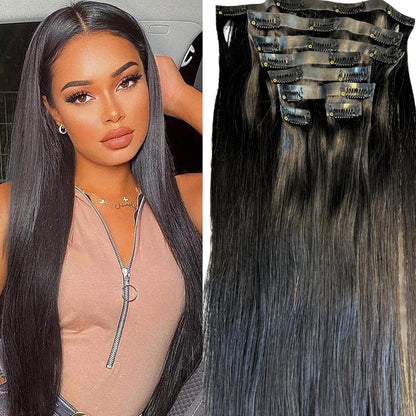 [We Heart Hair] Seamless Clip In 100% Human Hair 8 PCS Silky Straight Quality Hair Extension