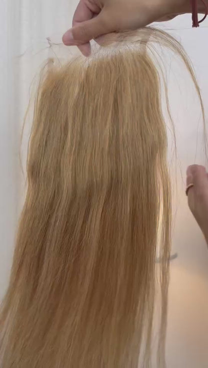 Honey Blonde #27 5x5 Ultra Thin Lace Closure Straight Body Wave 100% Virgin Human Hair